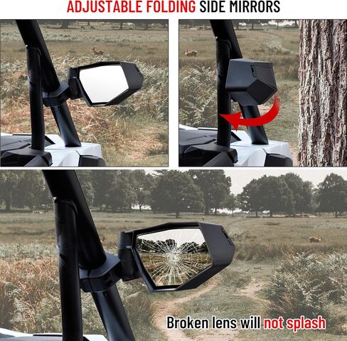 Center & Side Rearview Mirrors Kit for Polaris RZR XP 1000 24-25, Adjustable Folding Side Mirrors Convex Center Rearview Mirror for Polaris RZR XP 1000/XP 4 1000 2024-2025 Accessories (3PCS) in Kuwait