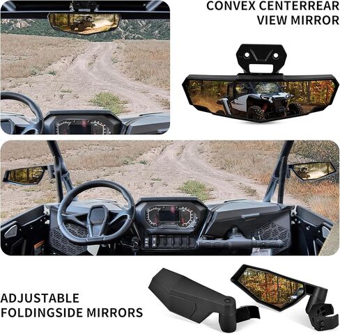 Center & Side Rearview Mirrors Kit for Polaris RZR XP 1000 24-25, Adjustable Folding Side Mirrors Convex Center Rearview Mirror for Polaris RZR XP 1000/XP 4 1000 2024-2025 Accessories (3PCS) in Kuwait