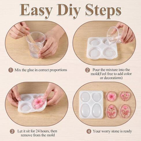 الإبهام تقلق قوالب الراتنج الحجر، DIY الراتنج قوالب السيليكون أحجار الجيب الراتنج العفن 4 تصميم صب البيضاوي القلب قالب السيليكون للرجال النساء DIY تقليل الإجهاد الحجارة الراتنجات الصب in Kuwait