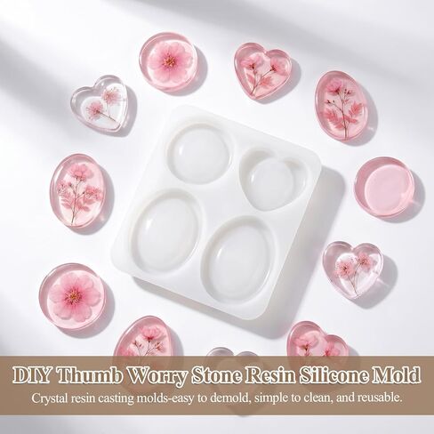 الإبهام تقلق قوالب الراتنج الحجر، DIY الراتنج قوالب السيليكون أحجار الجيب الراتنج العفن 4 تصميم صب البيضاوي القلب قالب السيليكون للرجال النساء DIY تقليل الإجهاد الحجارة الراتنجات الصب in Kuwait