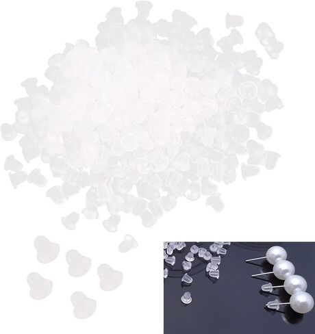 Generic 500pcs Transparent Silicone Earrings Backs, Low Allergy Rust resistants Earring Stoppers, with Clear Earplugs for Stud Earrings Replacement DIY in Kuwait