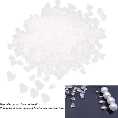 Generic 500pcs Transparent Silicone Earrings Backs, Low Allergy Rust resistants Earring Stoppers, with Clear Earplugs for Stud Earrings Replacement DIY in Kuwait