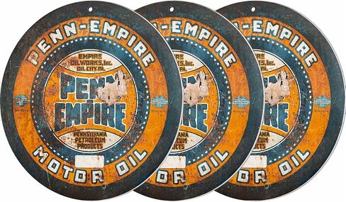 Penn-Empire Motor Oil Empire Motor Works Oil City Pennsylvania Petroleum Products Reproduction Car Company Garage Signs Metal Vintage Style Decor Metal Tin Aluminum Round Sign Home Decor 3" 3 Pack in Saudi Arabia