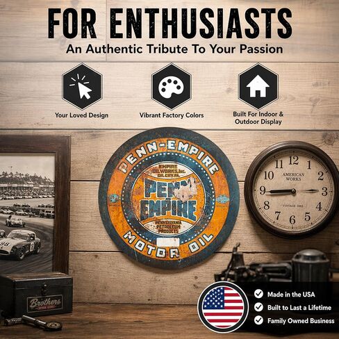 Penn-Empire Motor Oil Empire Motor Works Oil City Pennsylvania Petroleum Products Reproduction Car Company Garage Signs Metal Vintage Style Decor Metal Tin Aluminum Round Sign Home Decor 3" 3 Pack in Saudi Arabia