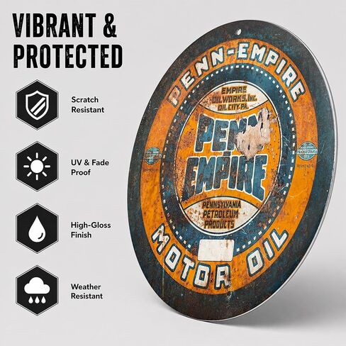 Penn-Empire Motor Oil Empire Motor Works Oil City Pennsylvania Petroleum Products Reproduction Car Company Garage Signs Metal Vintage Style Decor Metal Tin Aluminum Round Sign Home Decor 3" 3 Pack in Saudi Arabia