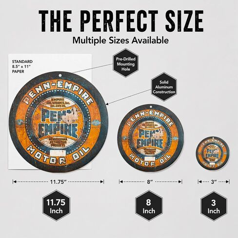 Penn-Empire Motor Oil Empire Motor Works Oil City Pennsylvania Petroleum Products Reproduction Car Company Garage Signs Metal Vintage Style Decor Metal Tin Aluminum Round Sign Home Decor 3" 3 Pack in Saudi Arabia