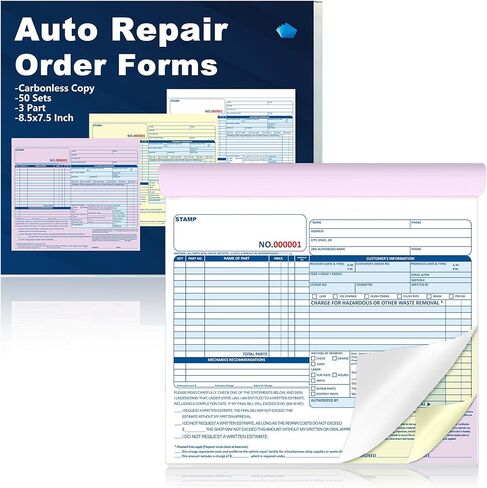 100 Sets 3 Part Garage Order Forms 8.5x7.5 Inch Auto Repair Order Forms Carbonless Duplicate for Auto Repair Shops and Independent Mechanics (2) in Saudi Arabia