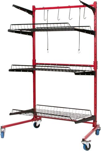CHAMP Parts Caddy Pro™ Auto Body Parts Rack Option 1 with Wheels, All-Steel Cart for Repair Shops and Garages, Locking Casters, 150 lb Capacity Per Shelf, Adjustable Shelves, Powder Coated - Red in Saudi Arabia