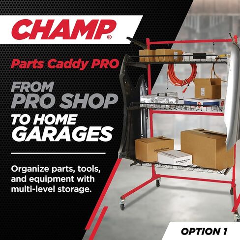 CHAMP Parts Caddy Pro™ Auto Body Parts Rack Option 1 with Wheels, All-Steel Cart for Repair Shops and Garages, Locking Casters, 150 lb Capacity Per Shelf, Adjustable Shelves, Powder Coated - Red in Saudi Arabia