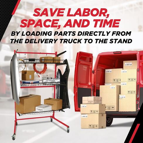 CHAMP Parts Caddy Pro™ Auto Body Parts Rack Option 1 with Wheels, All-Steel Cart for Repair Shops and Garages, Locking Casters, 150 lb Capacity Per Shelf, Adjustable Shelves, Powder Coated - Red in Saudi Arabia