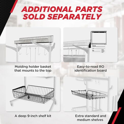 CHAMP Parts Caddy Pro™ Auto Body Parts Rack Option 1 with Wheels, All-Steel Cart for Repair Shops and Garages, Locking Casters, 150 lb Capacity Per Shelf, Adjustable Shelves, Powder Coated - Red in Saudi Arabia
