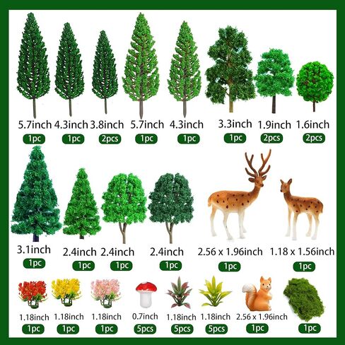 38pcs Model Trees Mixed Model Plants Flower Cluster Railroad Scenery Diorama Tree Fake Moss Mini Deers Squirrel Mushrooms for DIY Crafts Landscape Train Railroad Decorations Supplies in Saudi Arabia