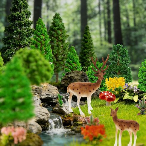 38pcs Model Trees Mixed Model Plants Flower Cluster Railroad Scenery Diorama Tree Fake Moss Mini Deers Squirrel Mushrooms for DIY Crafts Landscape Train Railroad Decorations Supplies in Saudi Arabia
