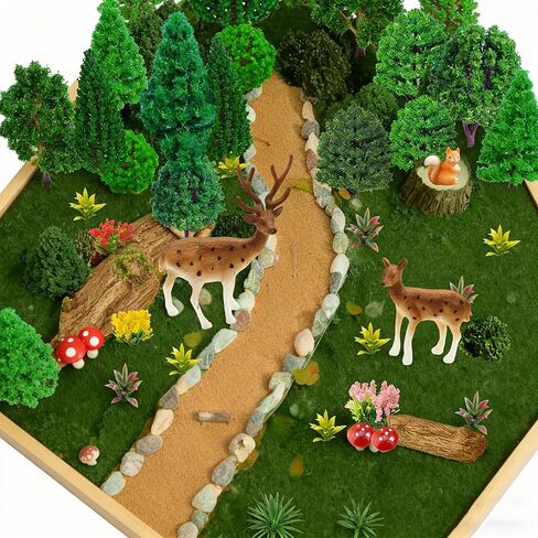 38pcs Model Trees Mixed Model Plants Flower Cluster Railroad Scenery Diorama Tree Fake Moss Mini Deers Squirrel Mushrooms for DIY Crafts Landscape Train Railroad Decorations Supplies in Saudi Arabia
