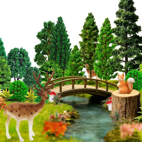 38pcs Model Trees Mixed Model Plants Flower Cluster Railroad Scenery Diorama Tree Fake Moss Mini Deers Squirrel Mushrooms for DIY Crafts Landscape Train Railroad Decorations Supplies in Saudi Arabia