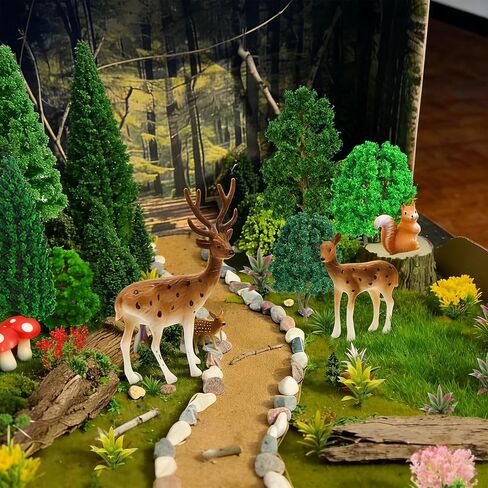 38pcs Model Trees Mixed Model Plants Flower Cluster Railroad Scenery Diorama Tree Fake Moss Mini Deers Squirrel Mushrooms for DIY Crafts Landscape Train Railroad Decorations Supplies in Saudi Arabia