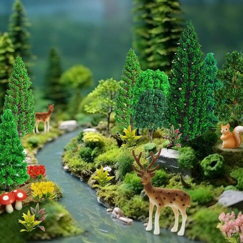 38pcs Model Trees Mixed Model Plants Flower Cluster Railroad Scenery Diorama Tree Fake Moss Mini Deers Squirrel Mushrooms for DIY Crafts Landscape Train Railroad Decorations Supplies in Saudi Arabia