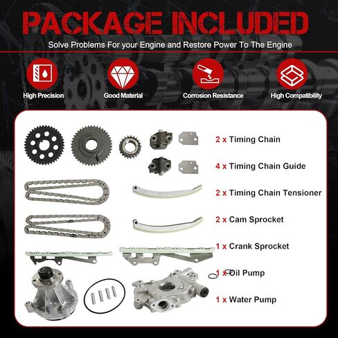 9-0387SA 4.6L Timing Chain Kit W/Guide Tensioner & Oil Pumpw & Water Pump Fit For Ford F-150 F-250 E-150 Econoline Club Wagon Expedition 4.6L 1997-2001 F5A2-6600B AW4122 in Saudi Arabia