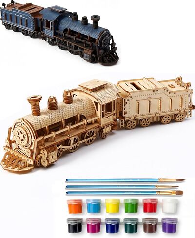 BOOZUU 3D Wooden Steam Train Puzzle for Adults, Build and Paint Wooden Train Model Kit, 282 Pcs DIY Train Craft for Teen Age 14+ in Saudi Arabia