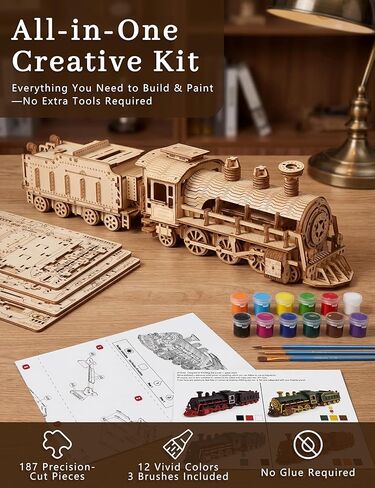 BOOZUU 3D Wooden Steam Train Puzzle for Adults, Build and Paint Wooden Train Model Kit, 282 Pcs DIY Train Craft for Teen Age 14+ in Saudi Arabia