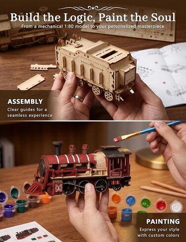 BOOZUU 3D Wooden Steam Train Puzzle for Adults, Build and Paint Wooden Train Model Kit, 282 Pcs DIY Train Craft for Teen Age 14+ in Saudi Arabia