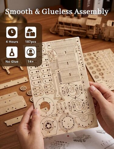 BOOZUU 3D Wooden Steam Train Puzzle for Adults, Build and Paint Wooden Train Model Kit, 282 Pcs DIY Train Craft for Teen Age 14+ in Saudi Arabia