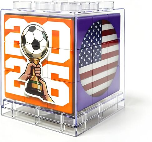 2026 North America Soccer Theme 3x3 Speed Cube - Football Sports Tournament Celebration Brain Puzzle Toy, Commemorative Keepsake for Soccer Fans, USA Canada Mexico Stadium Souvenir in Saudi Arabia
