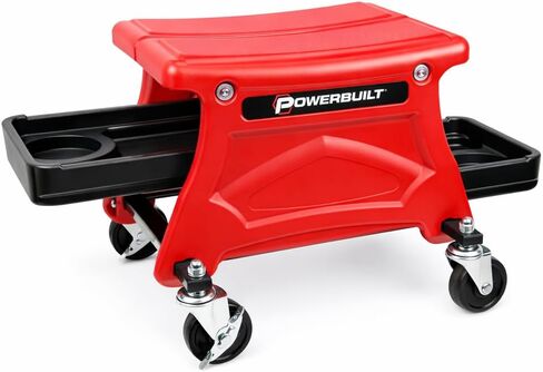 Powerbuilt Rolling Garage Seat with Tool Trays, Smooth Ball Wheel Bearing Casters 300 Pound Capacity Stool, Detailing, Motorcycle, Gardening - 240283 in Saudi Arabia
