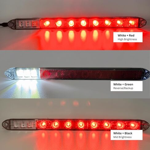 2PC 13.5" LED Identification Light Bar Dual Function - Stop Tail Turn & Back-Up Light, 8 Red/6 White LEDs Super Bright, Weatherproof IP67, DOT FMVSS Compliant, Trailers RVs Campers 12V- Colored Lens in Saudi Arabia