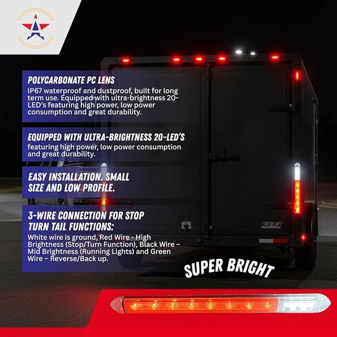 2PC 13.5" LED Identification Light Bar Dual Function - Stop Tail Turn & Back-Up Light, 8 Red/6 White LEDs Super Bright, Weatherproof IP67, DOT FMVSS Compliant, Trailers RVs Campers 12V- Colored Lens in Saudi Arabia