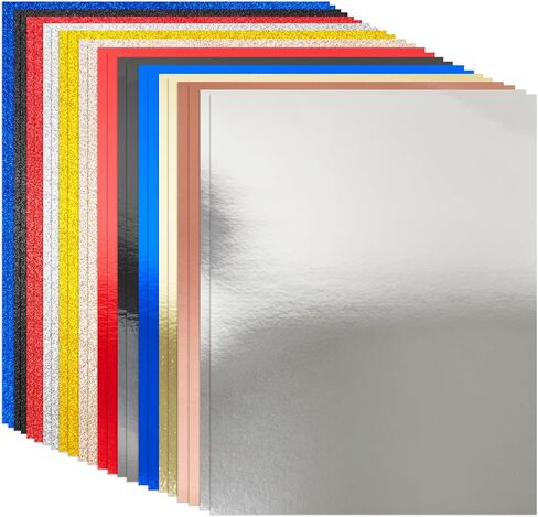 24 Sheets Metallic & Glitter Cardstock Paper, 8.5 x 11 Inch, 12 Vibrant Colors, 250gsm Heavyweight Shiny Craft Paper for Card Making, Scrapbooking, Invitations & Party Decorations in Kuwait