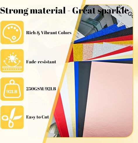 24 Sheets Metallic & Glitter Cardstock Paper, 8.5 x 11 Inch, 12 Vibrant Colors, 250gsm Heavyweight Shiny Craft Paper for Card Making, Scrapbooking, Invitations & Party Decorations in Kuwait