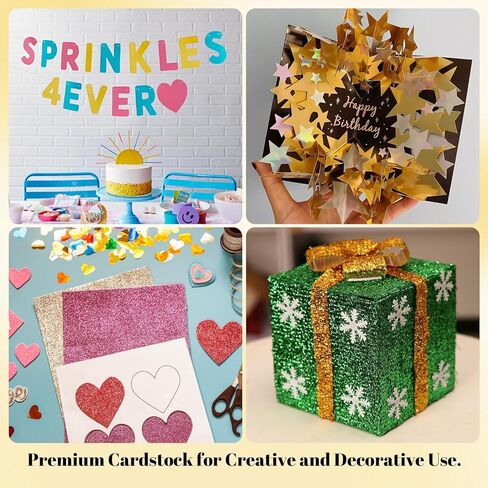 24 Sheets Metallic & Glitter Cardstock Paper, 8.5 x 11 Inch, 12 Vibrant Colors, 250gsm Heavyweight Shiny Craft Paper for Card Making, Scrapbooking, Invitations & Party Decorations in Kuwait