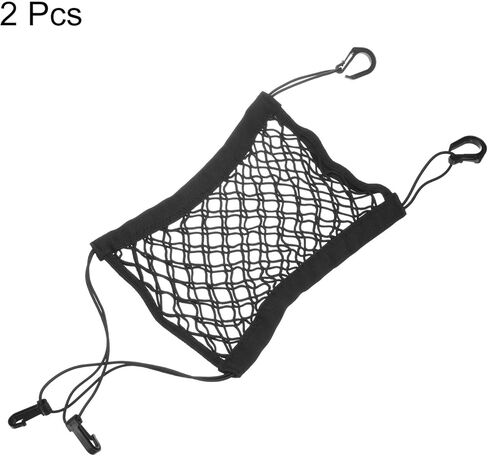 HARFINGTON 2pcs Motorcycle Cargo Nets 11.2" x 9.8" High Elastic Double Layer Bungee Net Luggage Strap Rack Expansion Organizer Car Seat Mesh Storage Pocket with 8pcs Hooks for Motorcycle Bike in Kuwait