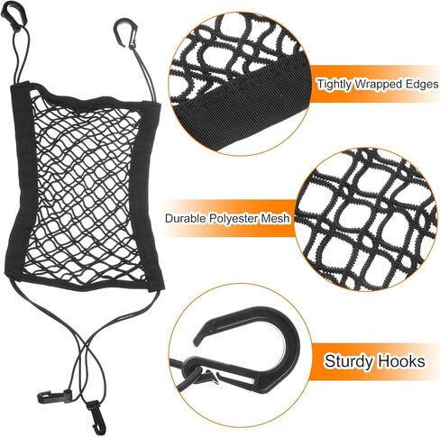 HARFINGTON 2pcs Motorcycle Cargo Nets 11.2" x 9.8" High Elastic Double Layer Bungee Net Luggage Strap Rack Expansion Organizer Car Seat Mesh Storage Pocket with 8pcs Hooks for Motorcycle Bike in Kuwait