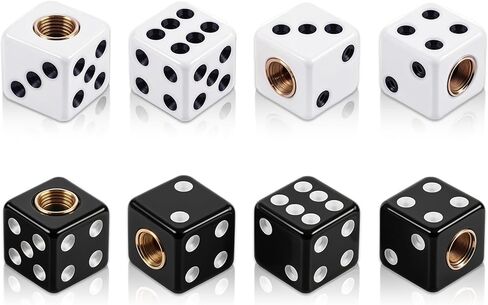 8 Pcs Dice Valve Stem Caps, White and Black Dice Air Valve Caps Universal Copper Core Dustproof Tire Stem Covers for SUV, Trucks, Bicycles, Motorcycles, Bikes in Kuwait