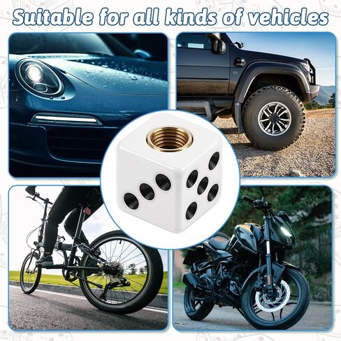 8 Pcs Dice Valve Stem Caps, White and Black Dice Air Valve Caps Universal Copper Core Dustproof Tire Stem Covers for SUV, Trucks, Bicycles, Motorcycles, Bikes in Kuwait