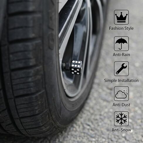 8 Pcs Dice Valve Stem Caps, White and Black Dice Air Valve Caps Universal Copper Core Dustproof Tire Stem Covers for SUV, Trucks, Bicycles, Motorcycles, Bikes in Kuwait