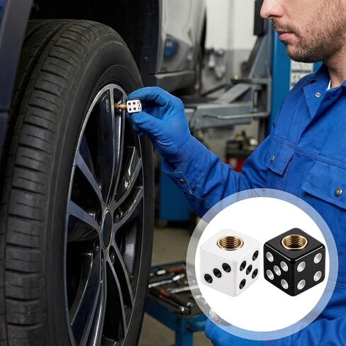 8 Pcs Dice Valve Stem Caps, White and Black Dice Air Valve Caps Universal Copper Core Dustproof Tire Stem Covers for SUV, Trucks, Bicycles, Motorcycles, Bikes in Kuwait
