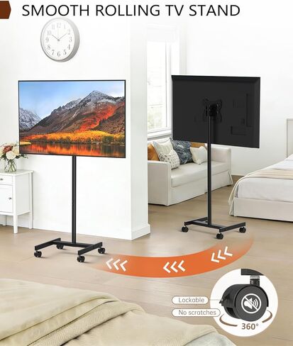 Afaloona Rolling TV Stand for 13-55 Inch TVs up to 44 lbs, Mobile TV Stand on Wheels with Tilt, Portrait to Landscape, Portable TV Cart with Wheels for Bedroom, Office, Outdoor, Max VESA 200×200mm in Saudi Arabia