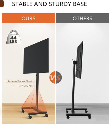 Afaloona Rolling TV Stand for 13-55 Inch TVs up to 44 lbs, Mobile TV Stand on Wheels with Tilt, Portrait to Landscape, Portable TV Cart with Wheels for Bedroom, Office, Outdoor, Max VESA 200×200mm in Saudi Arabia