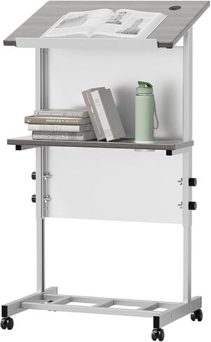 Podium Stand,Portable Lectern with 7 Adjustable Height Positions,Podium with Shelf and Cup Holder,Mobile Stand for Seminars and Schools (White) in Saudi Arabia