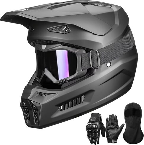 ILM Dirt Bike Helmets Adult ATV Motocross Off Road Motorbike with Goggles Gloves Mask DOT Model MT601A (Matte Black, M) in Kuwait
