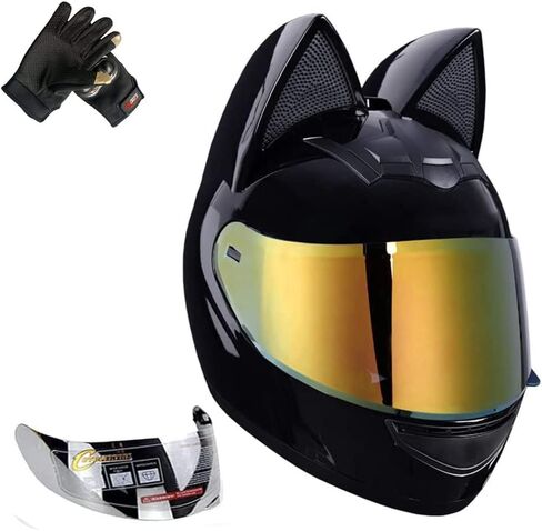 Cat Ear Motorcycle Helmet with Gloves and 2 Visor, Full Face Youth Men and Women Racing Motocross Helmet in Saudi Arabia