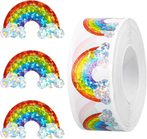 500Pcs Rainbow Stickers, 1 Roll 1.2in SelfAdhesive Glitter Vinyl Stickers for Birthday Envelope Journal Decorations in Saudi Arabia