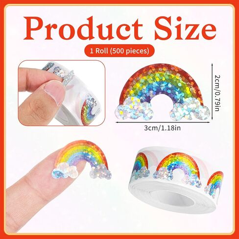 500Pcs Rainbow Stickers, 1 Roll 1.2in SelfAdhesive Glitter Vinyl Stickers for Birthday Envelope Journal Decorations in Saudi Arabia