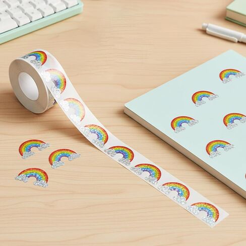 500Pcs Rainbow Stickers, 1 Roll 1.2in SelfAdhesive Glitter Vinyl Stickers for Birthday Envelope Journal Decorations in Saudi Arabia