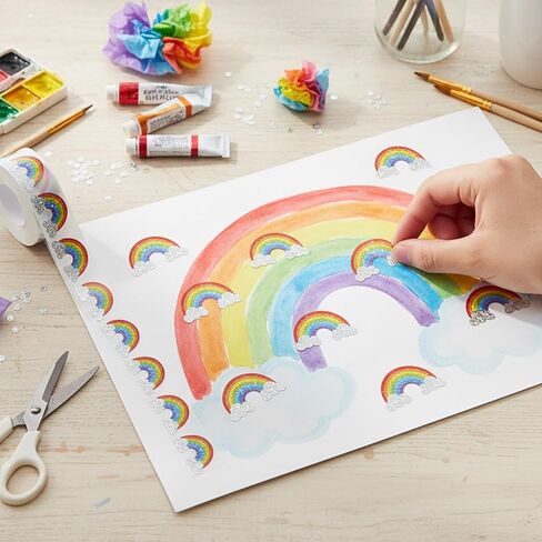 500Pcs Rainbow Stickers, 1 Roll 1.2in SelfAdhesive Glitter Vinyl Stickers for Birthday Envelope Journal Decorations in Saudi Arabia