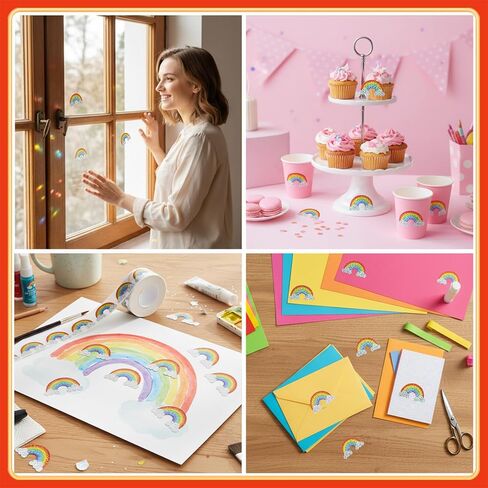 500Pcs Rainbow Stickers, 1 Roll 1.2in SelfAdhesive Glitter Vinyl Stickers for Birthday Envelope Journal Decorations in Saudi Arabia