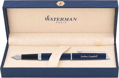 Waterman Hemisphere Engraved Fountain Pen, Blue Lacquer with Chrome Trim, Stainless Steel Medium Nib, Personalized Gift, Case Included, Graduation, Retirement, Career Advancement, Gift Box in Saudi Arabia
